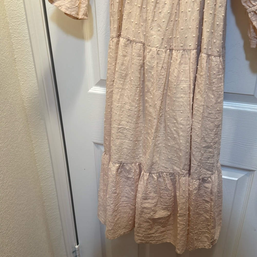 NWT Women's Summer Cotton Plaid Puff Sleeves Bow Off-Shoulder Boho Midi Dress - Picture 9 of 12